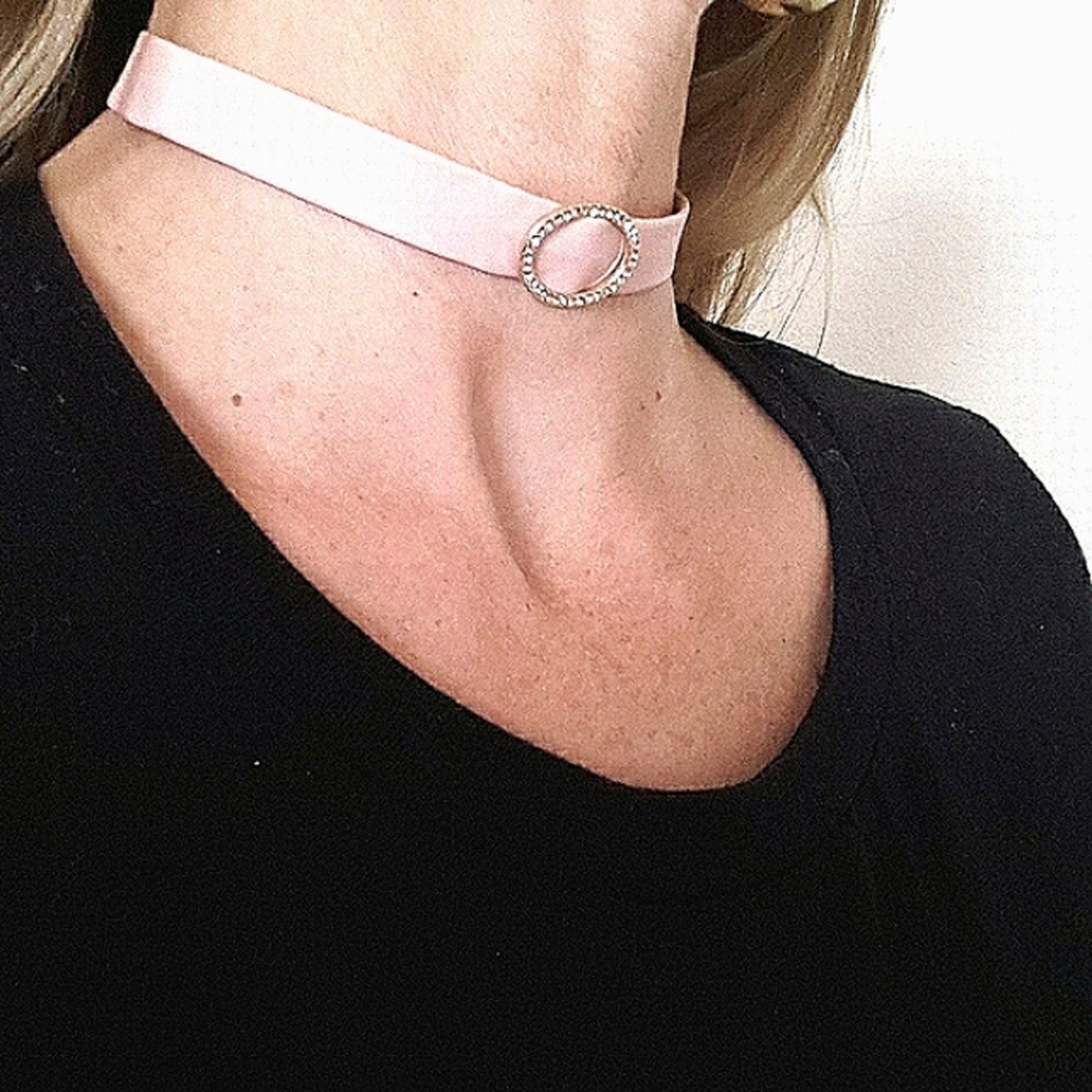 Pink Leatherette Crystal Chocker Necklace Fairy Whimsigoth Elegant Wedding Prom